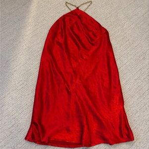 Lulu's Red Satin Chain Backless Dress